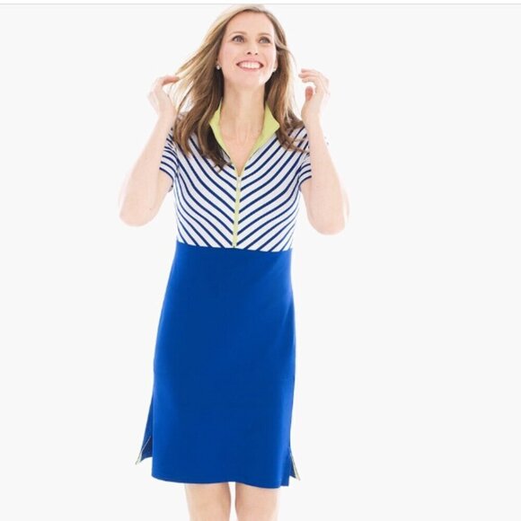 Chico's Zenergy Golf Striped Colorblock Zip Front Dress - Picture 1 of 10